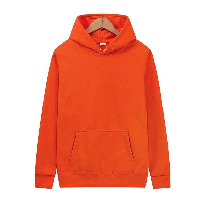 Fashion women's orange hoodie sweatshirt with pocket front, perfect for casual style. SF0049, polyester, full sleeve length, hooded collar.